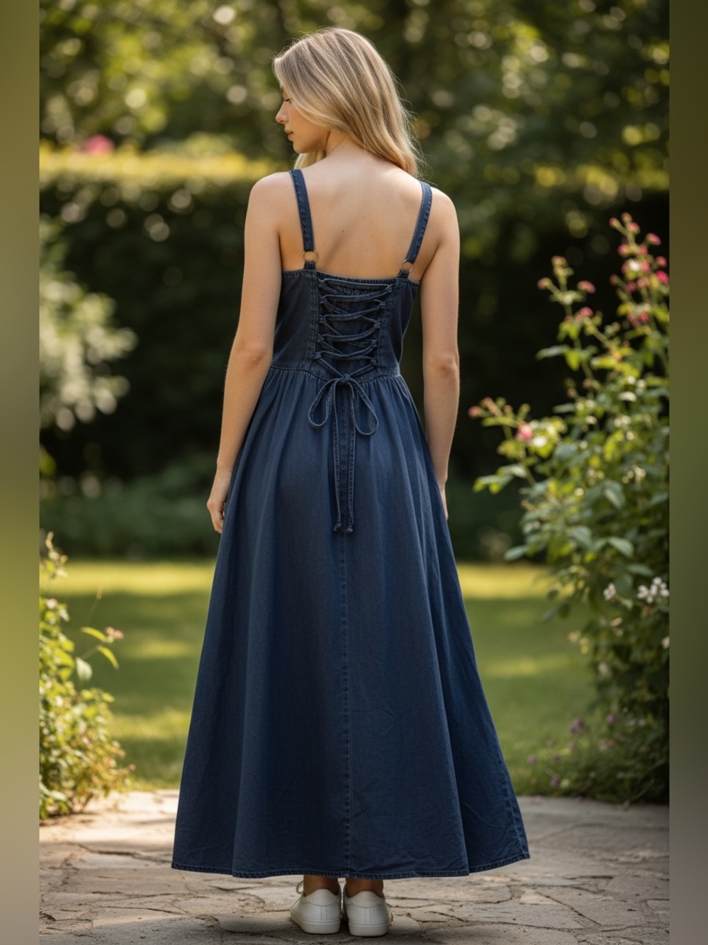 MOON RIVER Indigo Denim Maxi Dress with Pockets - Picture 4 of 8